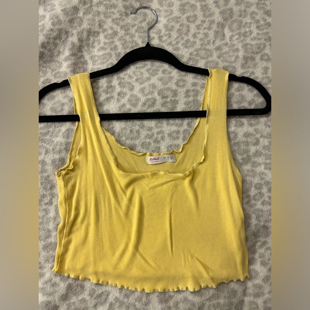 Yellow Frill Crop Top Small Romwe